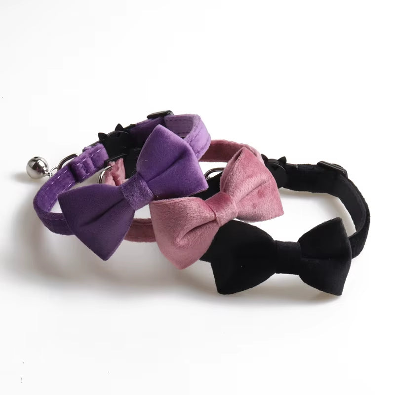 Collier En Velours Solide Avec Cloche Pour Chat, Nministériels D Papillon, Accessoire De Sécurité Réglable Pour Chiot, Chihuahua