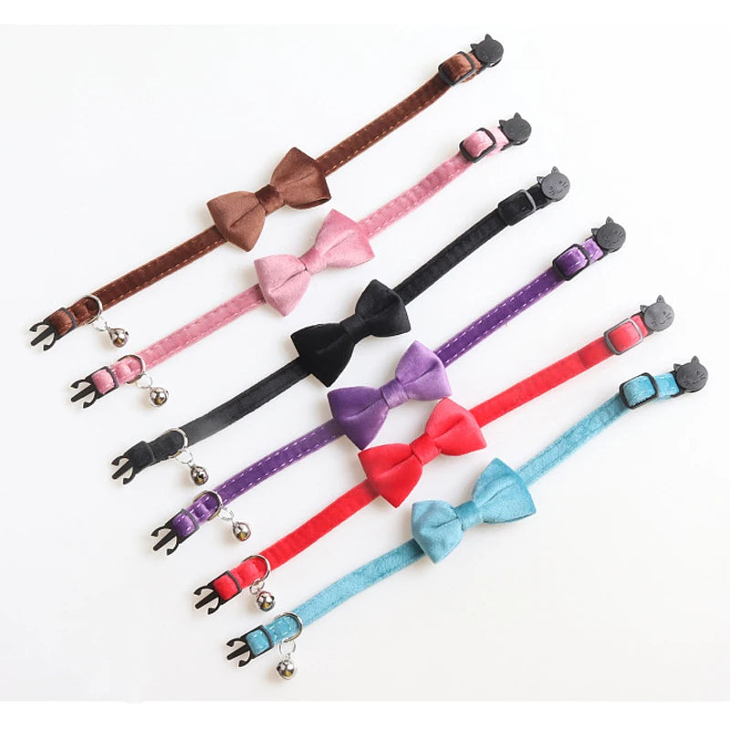 Collier En Velours Solide Avec Cloche Pour Chat, Nministériels D Papillon, Accessoire De Sécurité Réglable Pour Chiot, Chihuahua