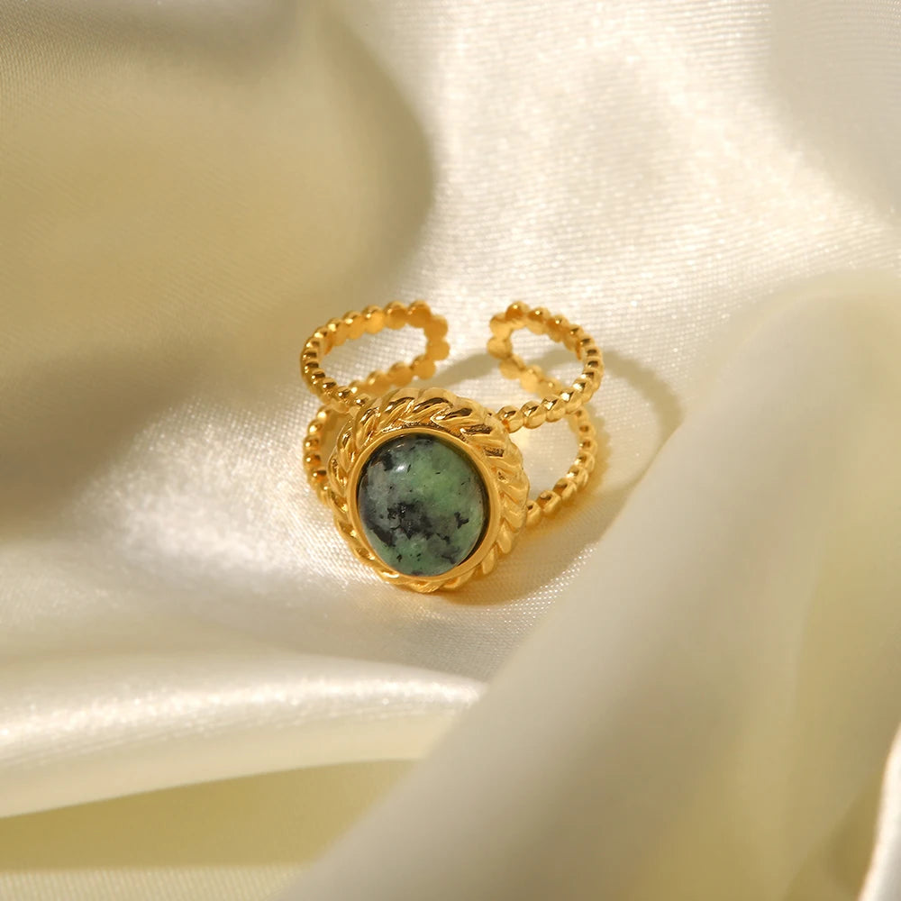 Uworld-Anneaux Ouverts En Acier Inoxydable Plaqué or 18 Carats, Pierre Naturelle, Turquoise Africaine, Agate, UL, Soleil