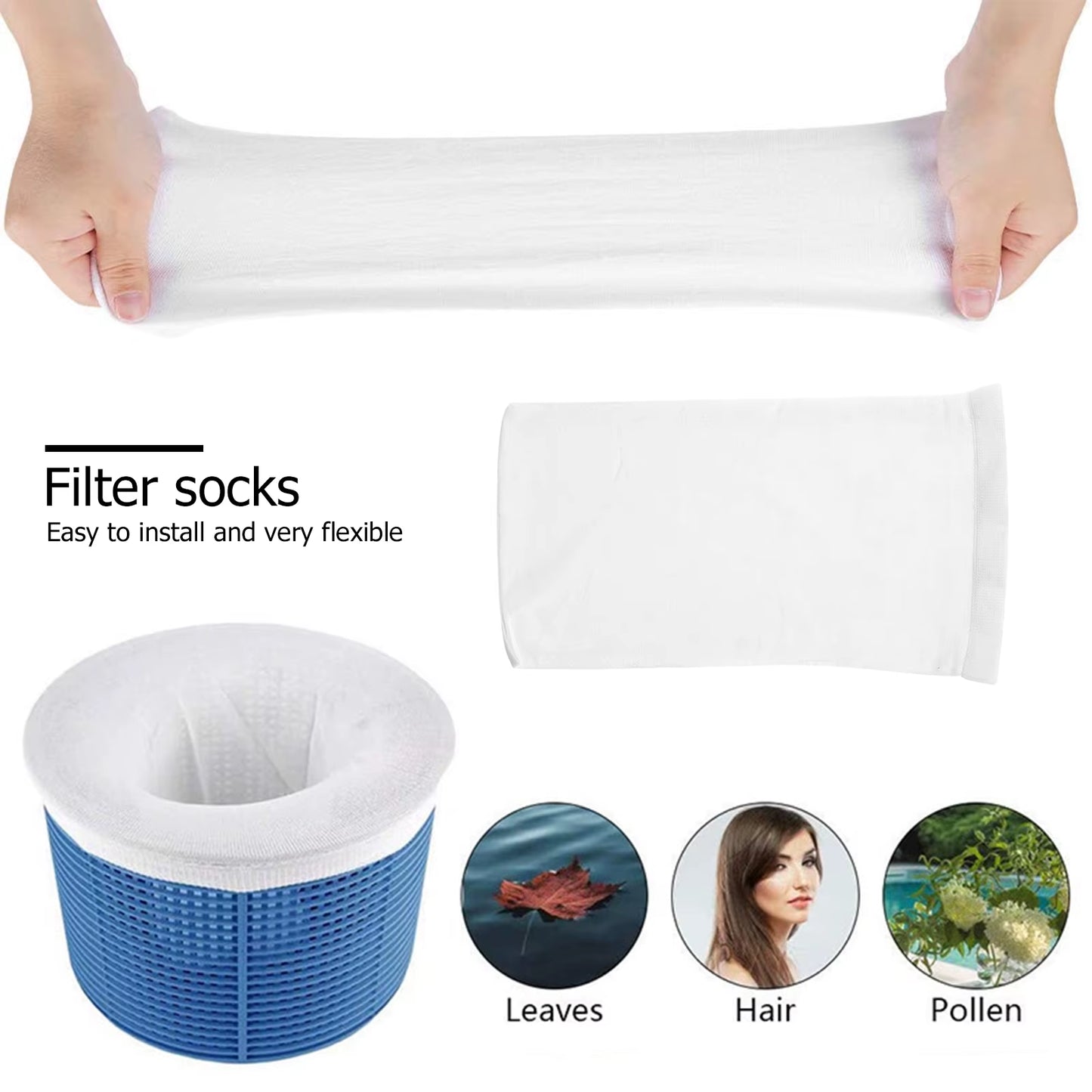 Chaussettes D'Écumage De Piscine, 5/10 Pièces, Parfait Pour La Maison, Conception En Maille De Nylon Pour Filtres, Paniers, Accessoires