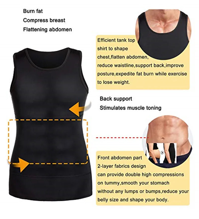 Hommes Compression Chemise Shapewear Minceur Corps Shaper Gilet Maillot De Corps Perte De Poids Débardeur Corset Gilet Ventre Contrôle Du Ventre