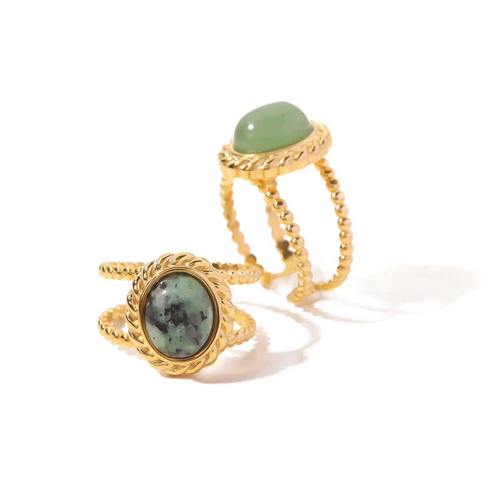 Uworld-Anneaux Ouverts En Acier Inoxydable Plaqué or 18 Carats, Pierre Naturelle, Turquoise Africaine, Agate, UL, Soleil