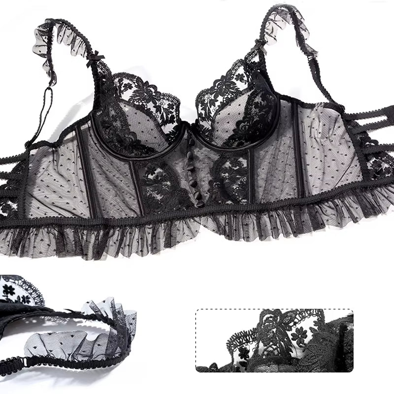 Lingerie Française Ensemble De Sous-Vêtements Sexy Pour Femmes Soutien-Gorge Push up Dentelle Soutien-Gorge Transparent Culotte Ensembles Mariage Blanc Mince Sous-Vêtements