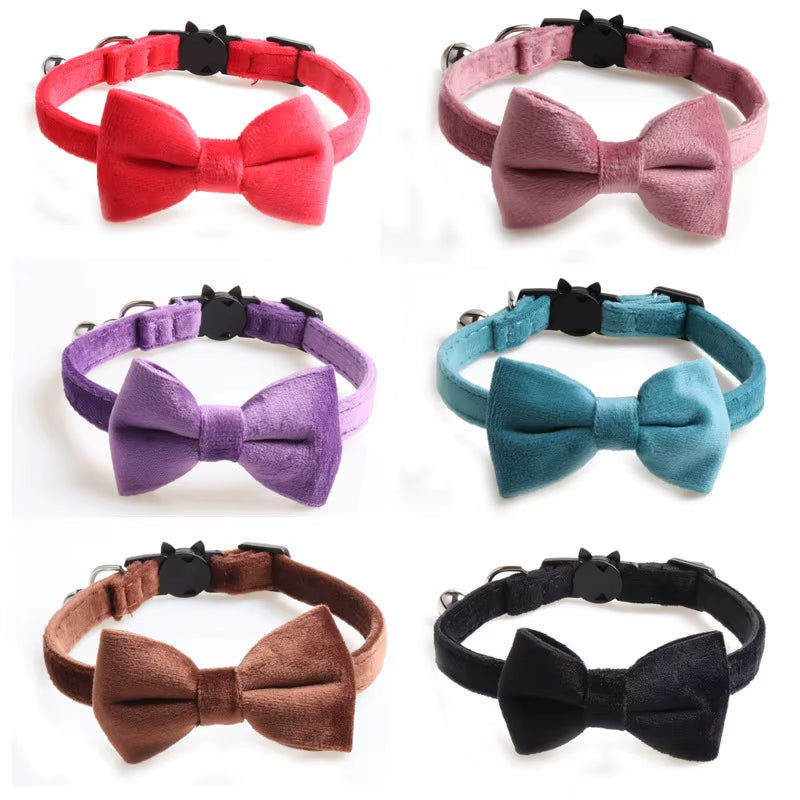 Collier En Velours Solide Avec Cloche Pour Chat, Nministériels D Papillon, Accessoire De Sécurité Réglable Pour Chiot, Chihuahua