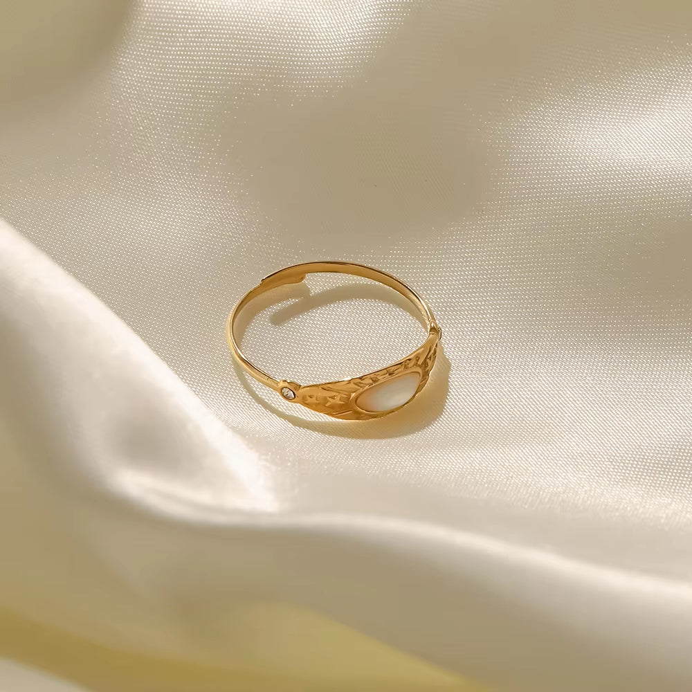 Uworld-Bague Vintage En Acier Inoxydable Plaqué or 16 Carats, Pierre Naturelle Blanche, Cubique, Contre-Indiqué, Design Étoile Du Soleil, Matiques Réglables