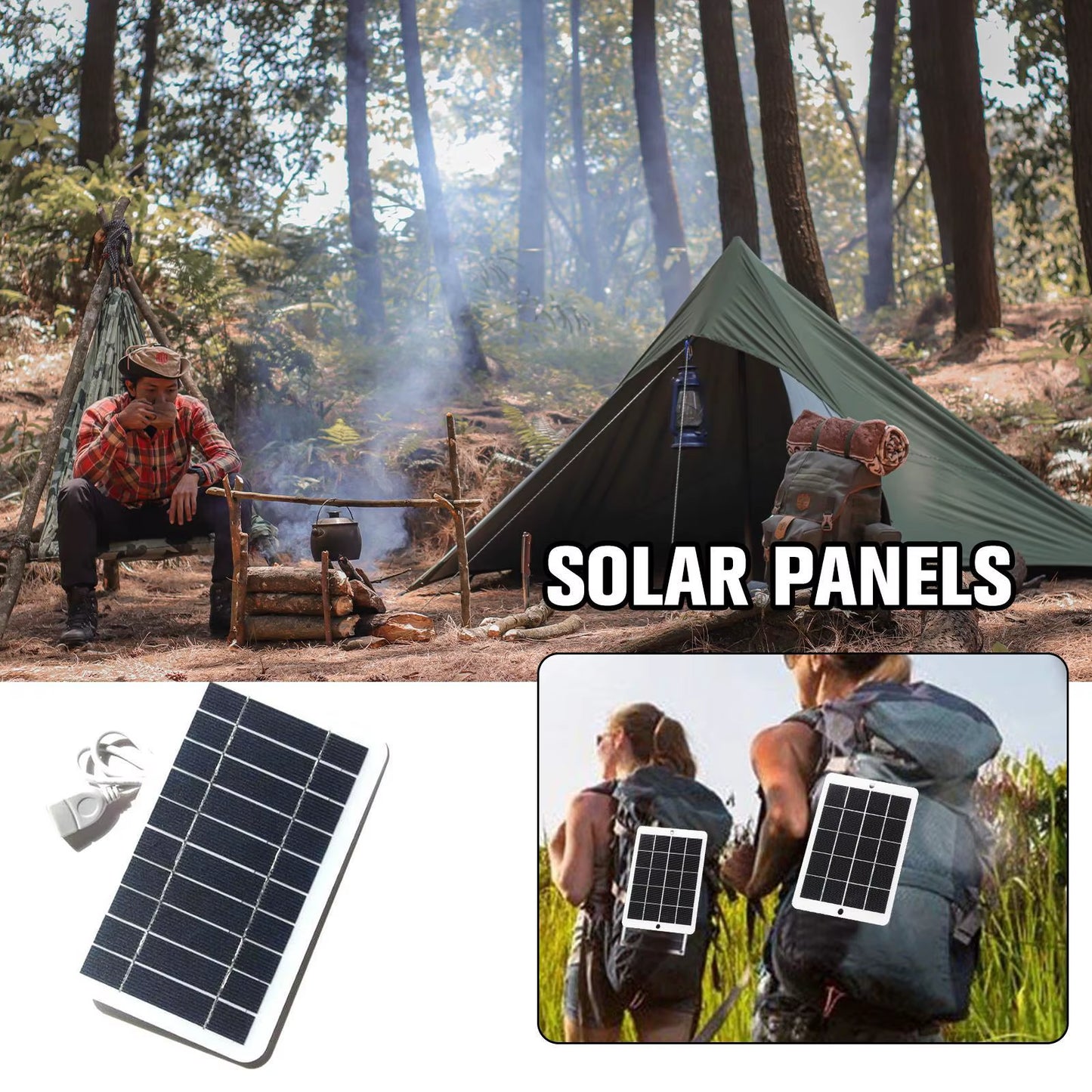 Panneau Solaire Portable 5V 2W, Plaque Solaire Avec Charge Sûre USB, Stabilisation Du Chargeur De Batterie Pour Batterie Externe, Téléphone, Camping En Plein Air, Maison