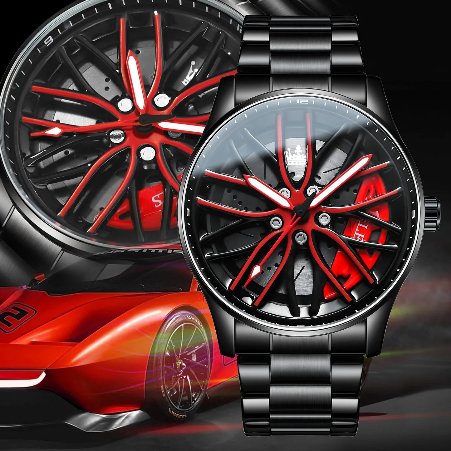 Cool Et Cool Mode Acier Inoxydable Hommes Montre-Bracelet À Quartz Cadran Sport Voiture Jante Roue Moyeu Montre Affaires Luxe Montres-Bracelets