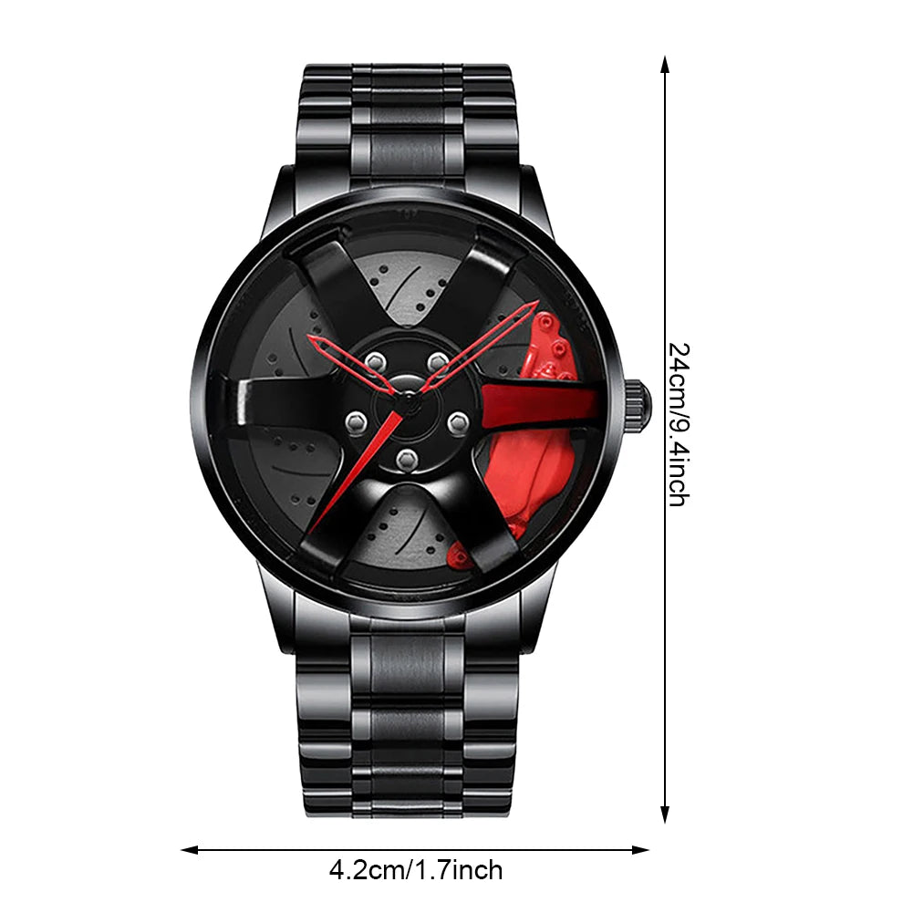 Cool Et Cool Mode Acier Inoxydable Hommes Montre-Bracelet À Quartz Cadran Sport Voiture Jante Roue Moyeu Montre Affaires Luxe Montres-Bracelets