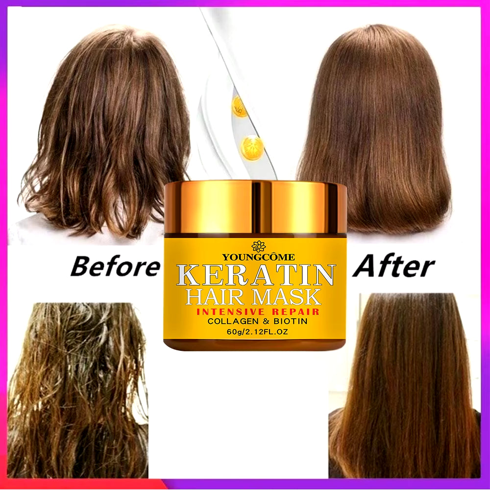 Masque Capillaire Réparateur, Biotine, Collagène, Kératine, Traitement Des Cheveux, Après-Shampooing, Huile Essentielle, Nourrissant Pour Les Cheveux Secs Et Endommagés