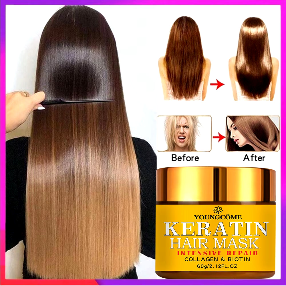 Masque Capillaire Réparateur, Biotine, Collagène, Kératine, Traitement Des Cheveux, Après-Shampooing, Huile Essentielle, Nourrissant Pour Les Cheveux Secs Et Endommagés