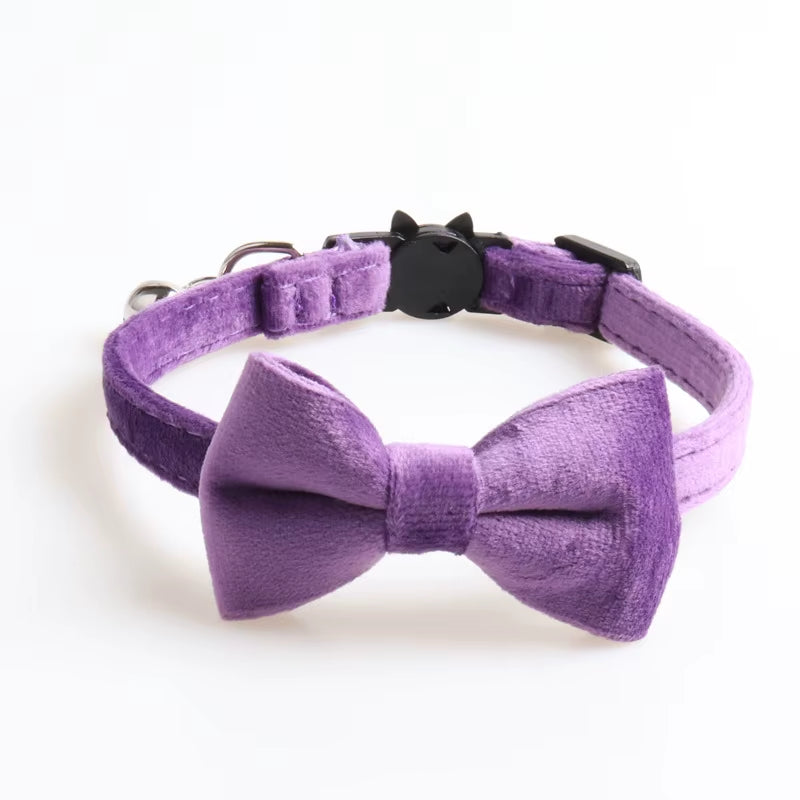 Collier En Velours Solide Avec Cloche Pour Chat, Nministériels D Papillon, Accessoire De Sécurité Réglable Pour Chiot, Chihuahua