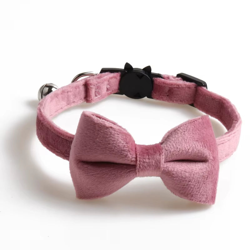 Collier En Velours Solide Avec Cloche Pour Chat, Nministériels D Papillon, Accessoire De Sécurité Réglable Pour Chiot, Chihuahua