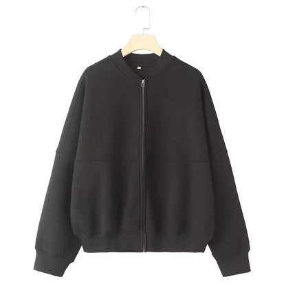 2024 Femme Solide Pantalon Ensemble Manches Longues Fermeture Éclair Manteau Haut + Taille Élastique À Lacets Sauvage Trajet Femme Jambe Large Pantalon Long