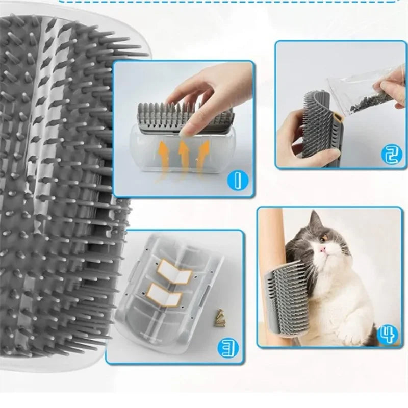 Brosse D'Angle Pour Chat, Peigne De Massage Pour Arc De Chat, Grattoir En Plastique, Élimine Les Cheveux, Toilettage Avec Herbe-Aux-Chats, Autonettoyant, Fourniture Pour Chat
