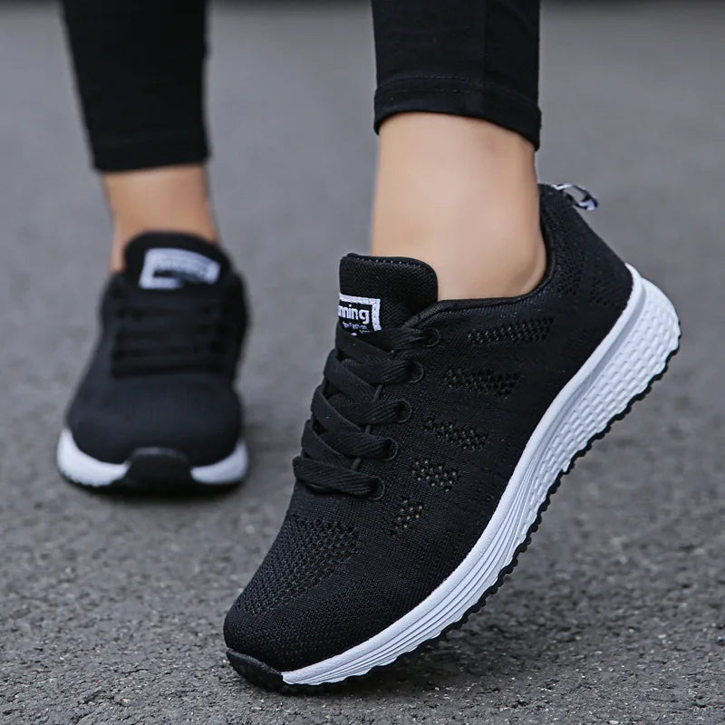 Femmes Chaussures Décontractées Mode Respirant Marche Maille Chaussures Plates Baskets Femmes Salle De Sport Chaussures Vulcanisées Blanc Chaussures Femme