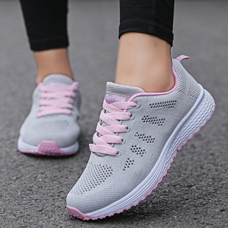Femmes Chaussures Décontractées Mode Respirant Marche Maille Chaussures Plates Baskets Femmes Salle De Sport Chaussures Vulcanisées Blanc Chaussures Femme