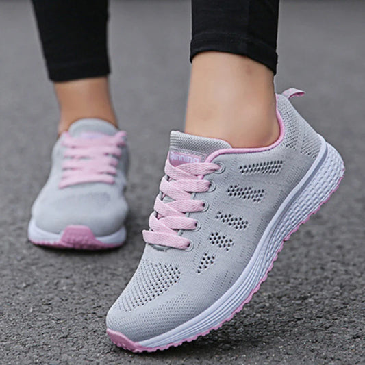 Femmes Chaussures Décontractées Mode Respirant Marche Maille Chaussures Plates Baskets Femmes Salle De Sport Chaussures Vulcanisées Blanc Chaussures Femme