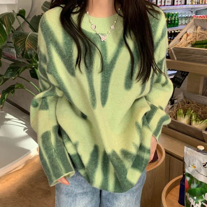 Pull Rayé Vert Pour Femme, Long, Élégant, Chaud, Streetwear, Collection Hiver 2022