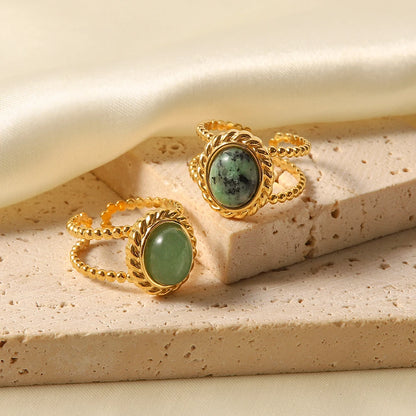 Uworld-Anneaux Ouverts En Acier Inoxydable Plaqué or 18 Carats, Pierre Naturelle, Turquoise Africaine, Agate, UL, Soleil