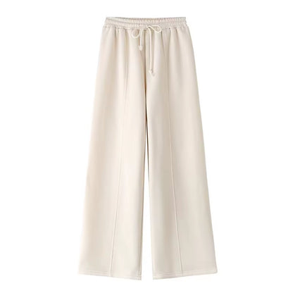 2024 Femme Solide Pantalon Ensemble Manches Longues Fermeture Éclair Manteau Haut + Taille Élastique À Lacets Sauvage Trajet Femme Jambe Large Pantalon Long