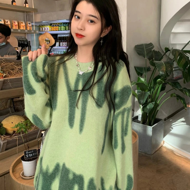 Pull Rayé Vert Pour Femme, Long, Élégant, Chaud, Streetwear, Collection Hiver 2022