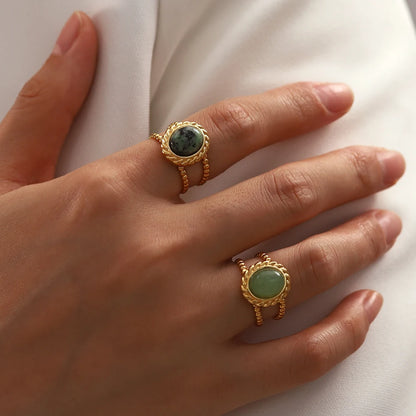 Uworld-Anneaux Ouverts En Acier Inoxydable Plaqué or 18 Carats, Pierre Naturelle, Turquoise Africaine, Agate, UL, Soleil