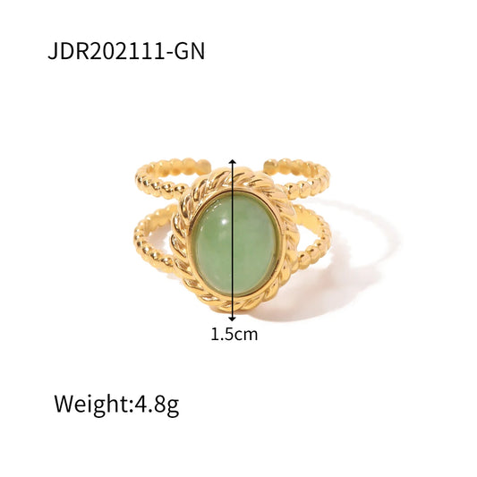 Uworld-Anneaux Ouverts En Acier Inoxydable Plaqué or 18 Carats, Pierre Naturelle, Turquoise Africaine, Agate, UL, Soleil