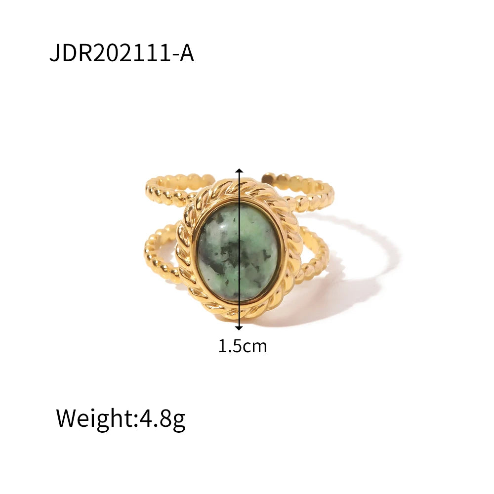 Uworld-Anneaux Ouverts En Acier Inoxydable Plaqué or 18 Carats, Pierre Naturelle, Turquoise Africaine, Agate, UL, Soleil