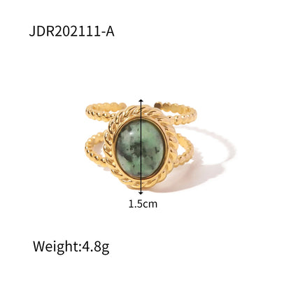 Uworld-Anneaux Ouverts En Acier Inoxydable Plaqué or 18 Carats, Pierre Naturelle, Turquoise Africaine, Agate, UL, Soleil