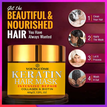 Masque Capillaire Réparateur, Biotine, Collagène, Kératine, Traitement Des Cheveux, Après-Shampooing, Huile Essentielle, Nourrissant Pour Les Cheveux Secs Et Endommagés