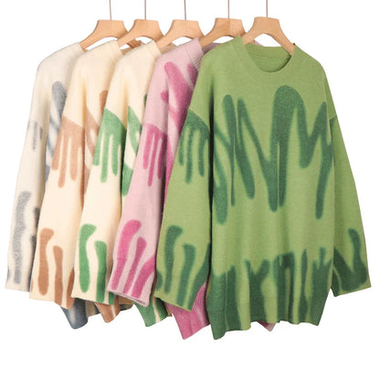 Pull Rayé Vert Pour Femme, Long, Élégant, Chaud, Streetwear, Collection Hiver 2022