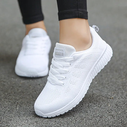 Femmes Chaussures Décontractées Mode Respirant Marche Maille Chaussures Plates Baskets Femmes Salle De Sport Chaussures Vulcanisées Blanc Chaussures Femme