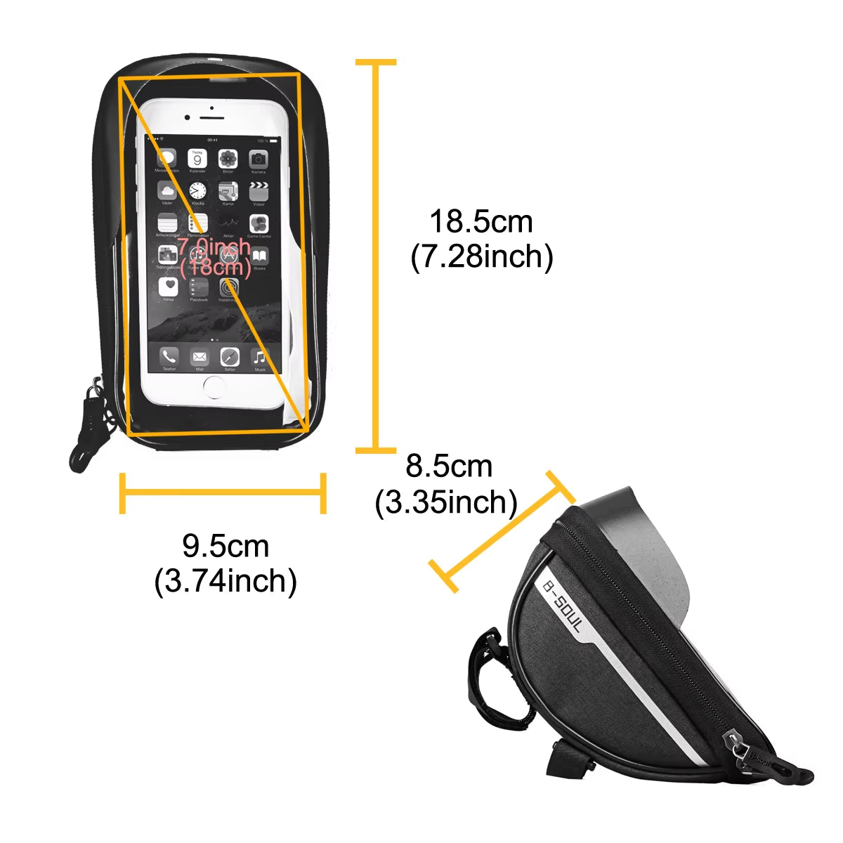 B-SOUL Vélo Vélo Vélo Tête Tube Guidon Cellule Téléphone Portable Sac Étui Support Écran Téléphone Montage Sacs Étui Pour 6.5In