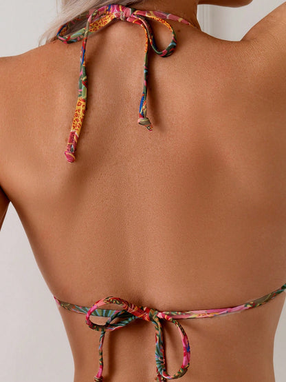 Tropical Print Bikini Set, Random Print for Summer Beach Vacation