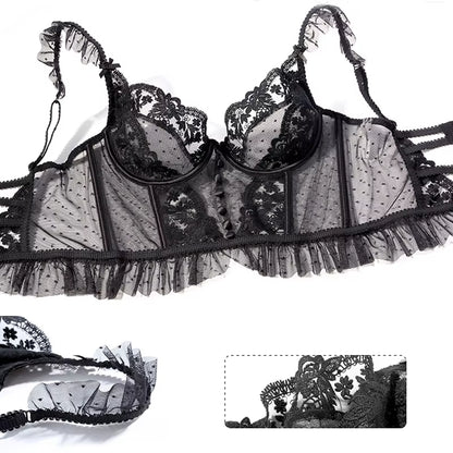 Lingerie Française Ensemble De Sous-Vêtements Sexy Pour Femmes Soutien-Gorge Push up Dentelle Soutien-Gorge Transparent Culotte Ensembles Mariage Blanc Mince Sous-Vêtements