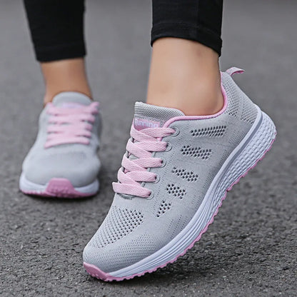 Femmes Chaussures Décontractées Mode Respirant Marche Maille Chaussures Plates Baskets Femmes Salle De Sport Chaussures Vulcanisées Blanc Chaussures Femme