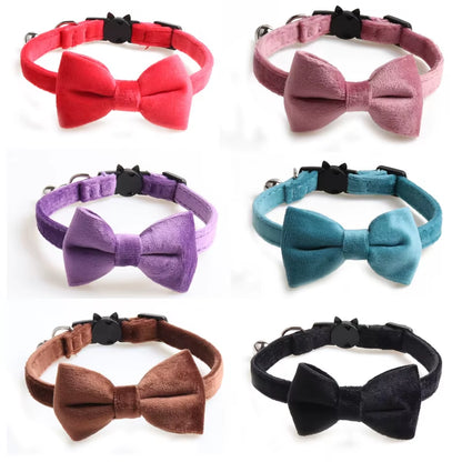 Collier En Velours Solide Avec Cloche Pour Chat, Nministériels D Papillon, Accessoire De Sécurité Réglable Pour Chiot, Chihuahua