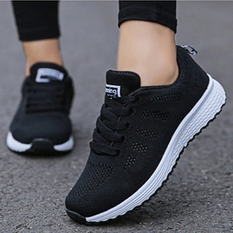 Femmes Chaussures Décontractées Mode Respirant Marche Maille Chaussures Plates Baskets Femmes Salle De Sport Chaussures Vulcanisées Blanc Chaussures Femme