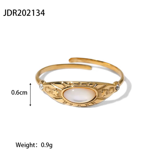 Uworld-Bague Vintage En Acier Inoxydable Plaqué or 16 Carats, Pierre Naturelle Blanche, Cubique, Contre-Indiqué, Design Étoile Du Soleil, Matiques Réglables