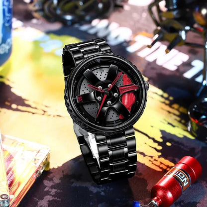 Cool Et Cool Mode Acier Inoxydable Hommes Montre-Bracelet À Quartz Cadran Sport Voiture Jante Roue Moyeu Montre Affaires Luxe Montres-Bracelets