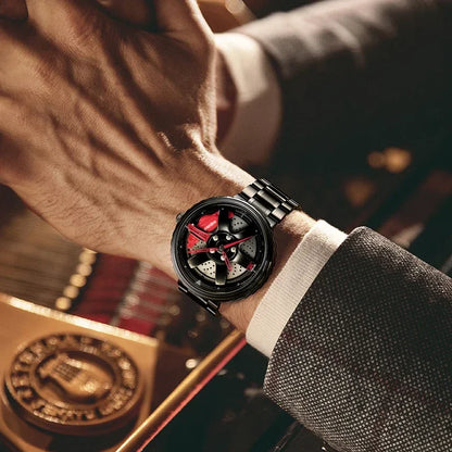 Cool Et Cool Mode Acier Inoxydable Hommes Montre-Bracelet À Quartz Cadran Sport Voiture Jante Roue Moyeu Montre Affaires Luxe Montres-Bracelets