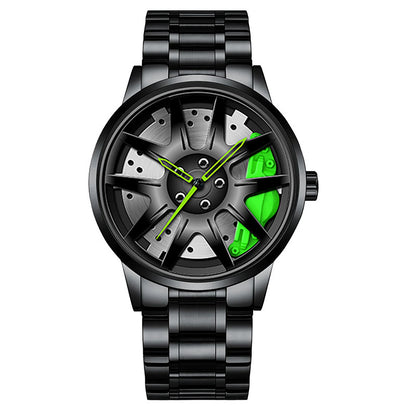 Cool Et Cool Mode Acier Inoxydable Hommes Montre-Bracelet À Quartz Cadran Sport Voiture Jante Roue Moyeu Montre Affaires Luxe Montres-Bracelets