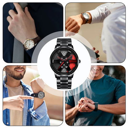 Cool Et Cool Mode Acier Inoxydable Hommes Montre-Bracelet À Quartz Cadran Sport Voiture Jante Roue Moyeu Montre Affaires Luxe Montres-Bracelets