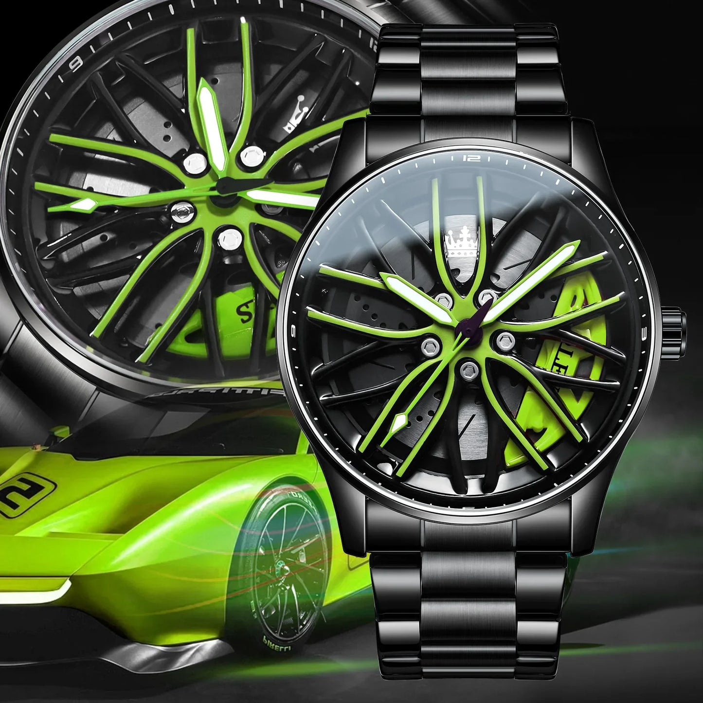 Cool Et Cool Mode Acier Inoxydable Hommes Montre-Bracelet À Quartz Cadran Sport Voiture Jante Roue Moyeu Montre Affaires Luxe Montres-Bracelets