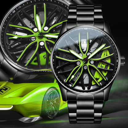 Cool Et Cool Mode Acier Inoxydable Hommes Montre-Bracelet À Quartz Cadran Sport Voiture Jante Roue Moyeu Montre Affaires Luxe Montres-Bracelets