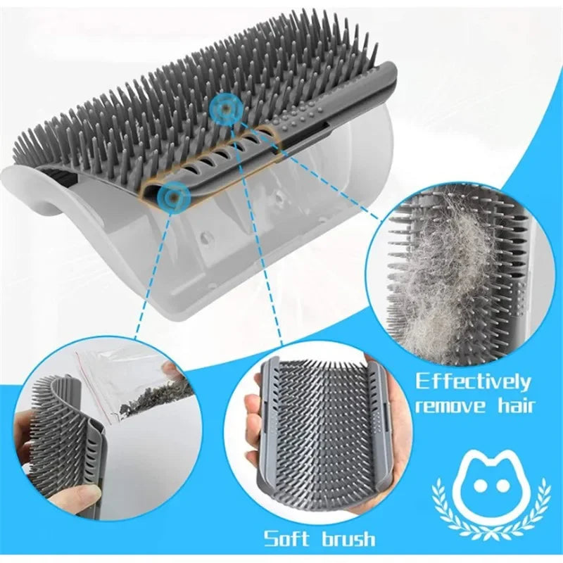 Brosse D'Angle Pour Chat, Peigne De Massage Pour Arc De Chat, Grattoir En Plastique, Élimine Les Cheveux, Toilettage Avec Herbe-Aux-Chats, Autonettoyant, Fourniture Pour Chat