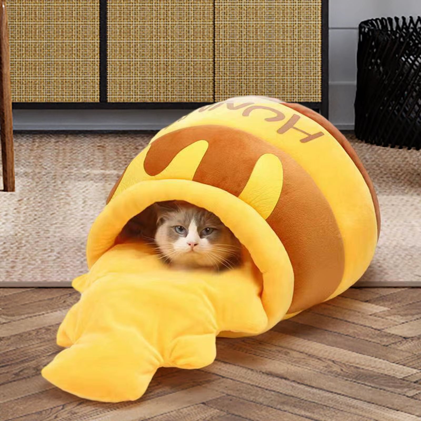 Lit Chaud Et Confortable Pour Chat, Accent De Chenil Pour Animal De Compagnie, Doux Et Perfectionné, Coussin Non Ald, Dessin Animé Astronomique, Maison Lavable, Pot De Miel, Diversification