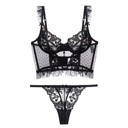 Lingerie Française Ensemble De Sous-Vêtements Sexy Pour Femmes Soutien-Gorge Push up Dentelle Soutien-Gorge Transparent Culotte Ensembles Mariage Blanc Mince Sous-Vêtements