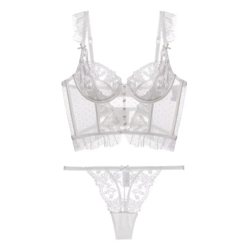 Lingerie Française Ensemble De Sous-Vêtements Sexy Pour Femmes Soutien-Gorge Push up Dentelle Soutien-Gorge Transparent Culotte Ensembles Mariage Blanc Mince Sous-Vêtements