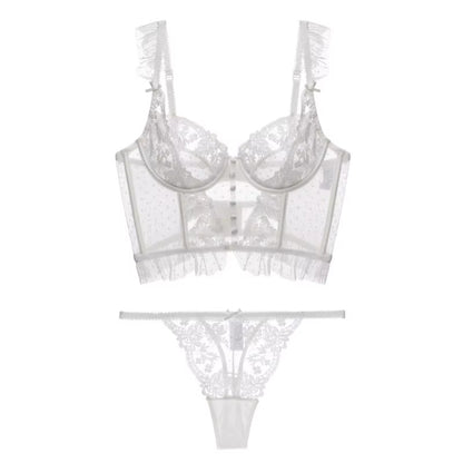 Lingerie Française Ensemble De Sous-Vêtements Sexy Pour Femmes Soutien-Gorge Push up Dentelle Soutien-Gorge Transparent Culotte Ensembles Mariage Blanc Mince Sous-Vêtements